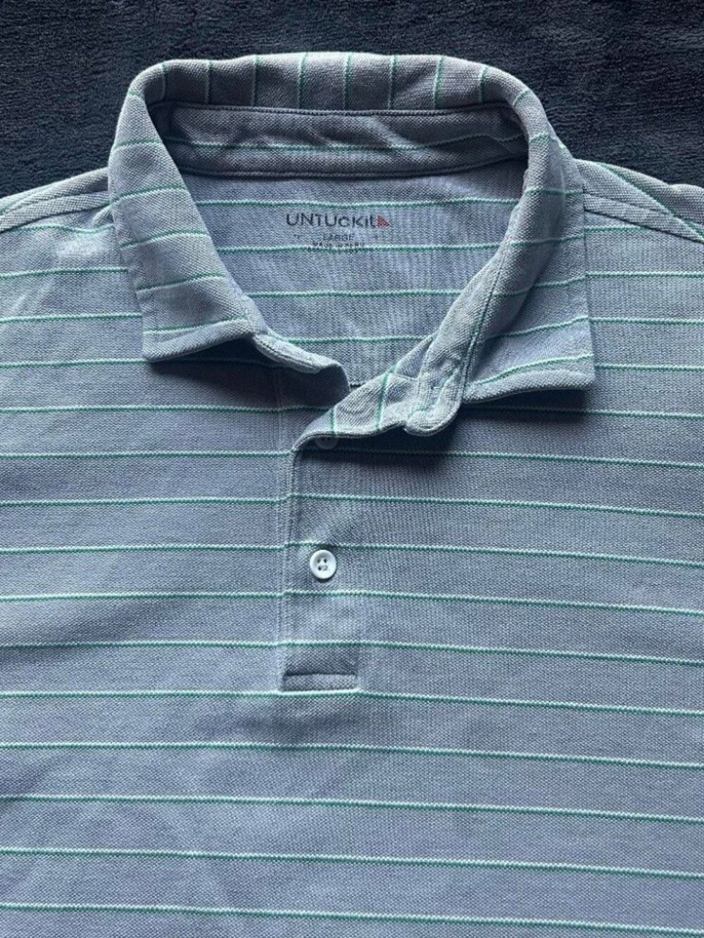 Untuckit Mens Pima Cotton Polo Shirt Gray Size Large Striped